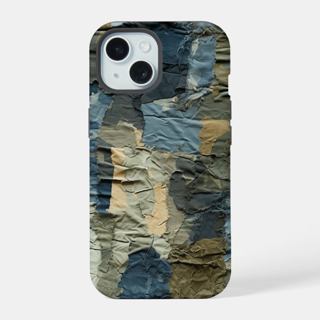 Blue Ripped Cargo Camo Pattern Summer Beach iPhone 15 Case (Back)
