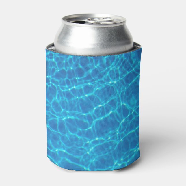 Blue Ripple Water Background, Swimming Pool Water Can Cooler (Can Front)