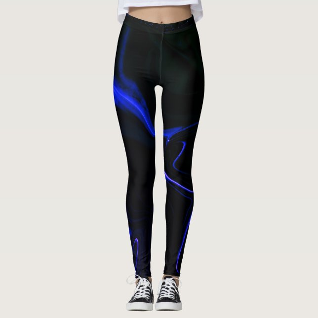 Blue ripples over deep blue, darkest almost black leggings (Front)