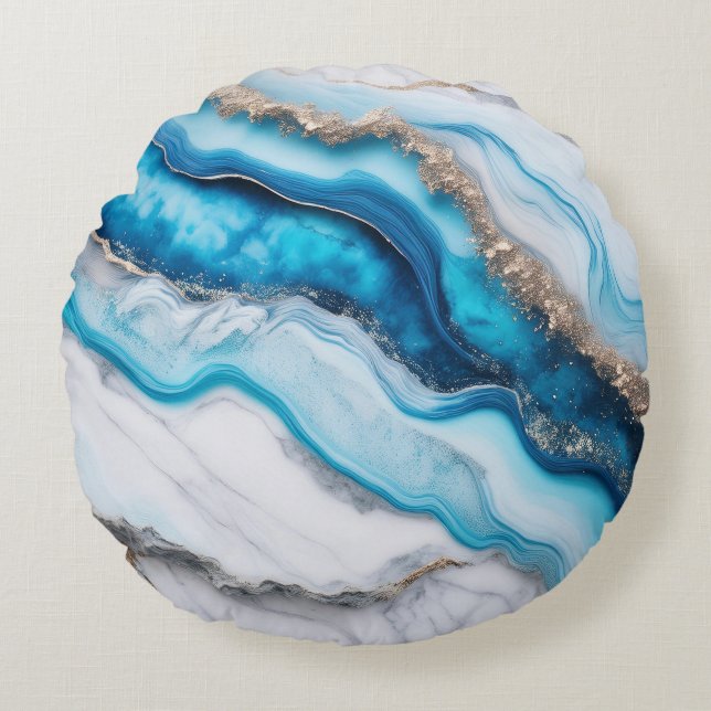 Blue River Marble Round Pillow (Front)