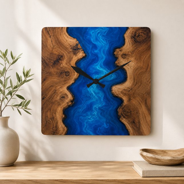 Blue River Resin Look Faux Wood Square Wall Clock (Creator Uploaded)