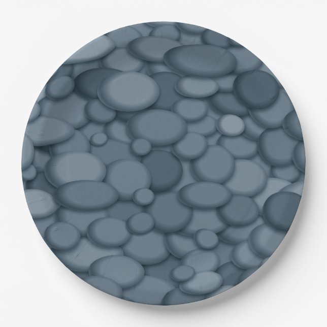 Blue River Rock Pebbles Art Paper Plate (Front)