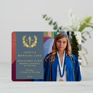 Blue RN Asclepius Graduation Photo Announcement