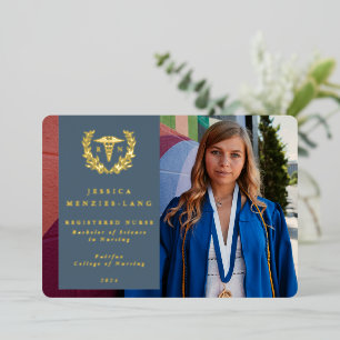 Blue RN Caduceus Graduée Photo Faire-part