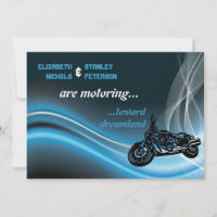 Blue road biker wedding invitation
