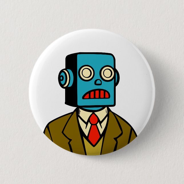 Blue Robot 2 Inch Round Button (Front)