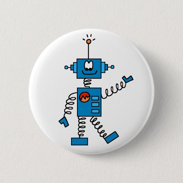 Blue Robot 2 Inch Round Button (Front)