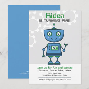 Blue Robot Boy Birthday Party Invitation