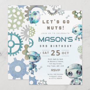 Blue Robot Boy's Birthday Party Invitation