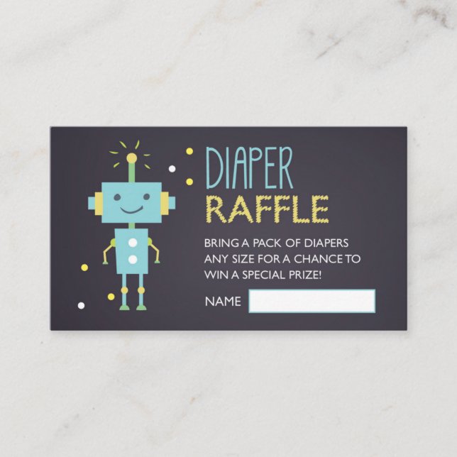 Blue Robot  Chalkboard Diaper Raffle Ticket Enclosure Card (Front)