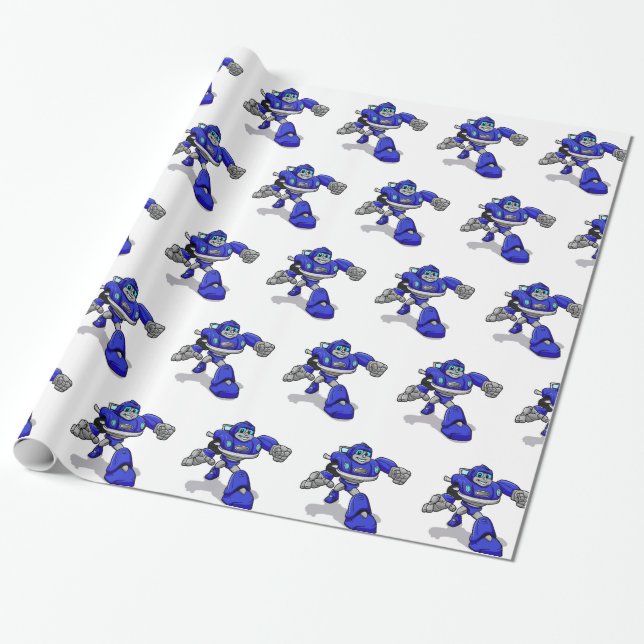 Blue robot for kids - Choose background colour Wrapping Paper (Unrolled)