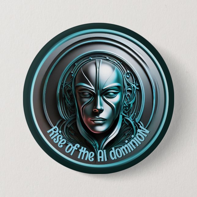 Blue Robot Mask - Rise of the AI dominioN 3 Inch Round Button (Front)