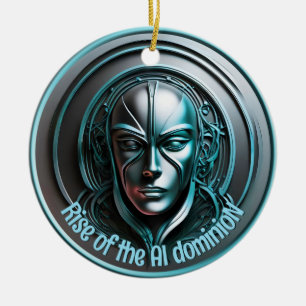 Blue Robot Mask - Rise of the AI dominioN Ceramic Ornament