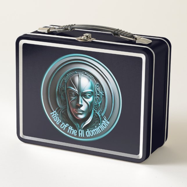 Blue Robot Mask - Rise of the AI dominioN Metal Lunch Box (Front)