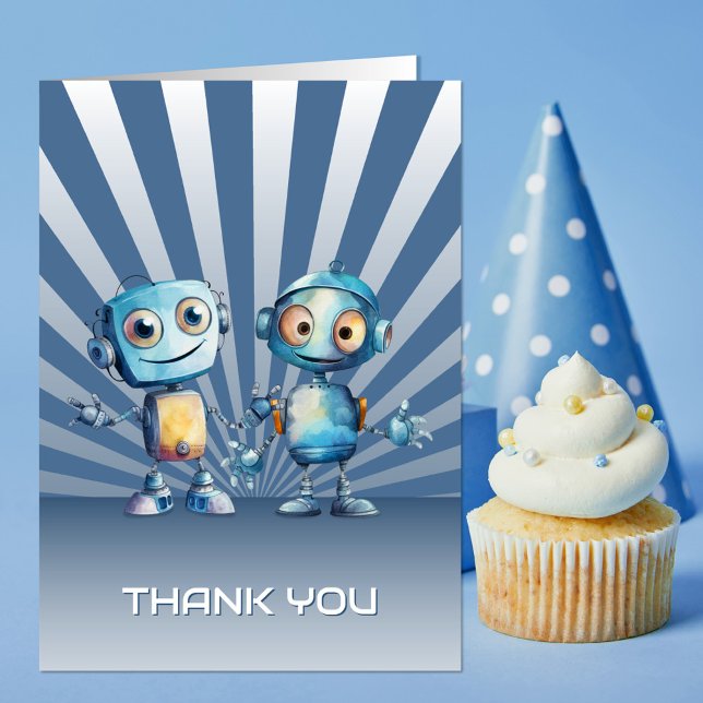Blue Robot Theme Birthday Thank You Card (Creator Uploaded)