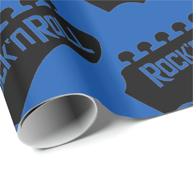 Blue Rock and Roll Guitar Pattern Wrapping Paper (Roll Corner)