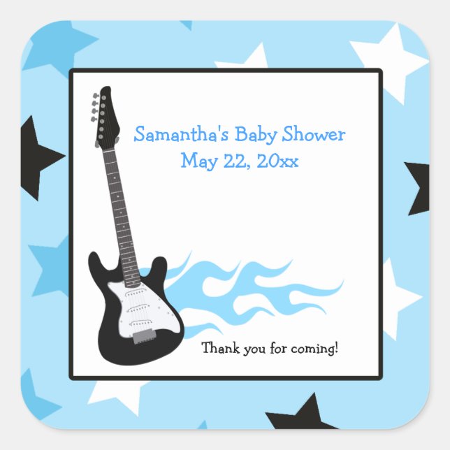 Blue Rock Star Guitar SQUARE Favour Sticker (Front)