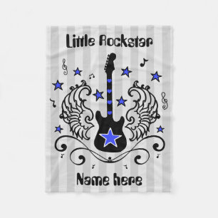 Blue Rock star guitar with wings Fleece Blanket