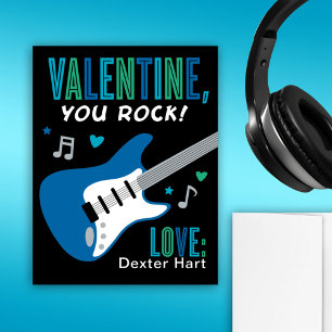 Blue Rock Star Valentine's Day   Kids Classroom Holiday Card