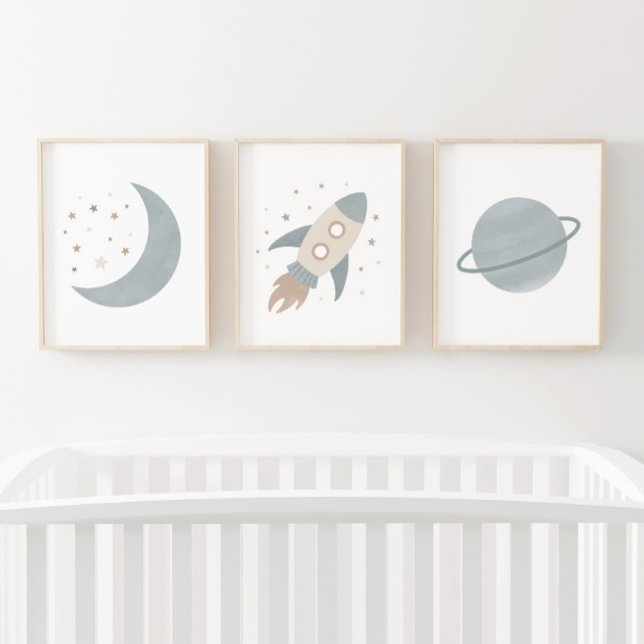 Blue Rocket Ship Moon Planet Outer Space Kids Room (Creator Uploaded)