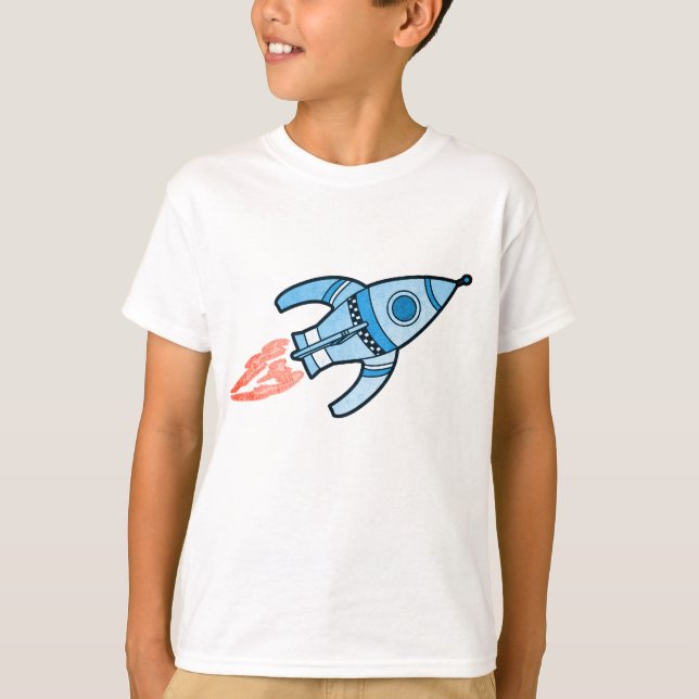 Blue rocket space boys white t-shirt (Front)