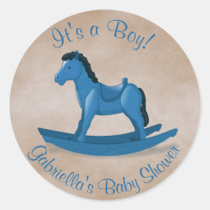 Blue Rocking Horse Baby Boy Classic Round Sticker