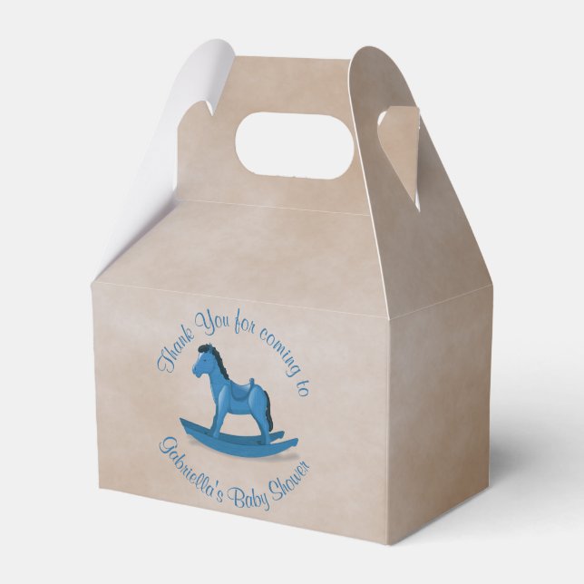 Blue Rocking Horse Baby Boy Custom Favor Box (Front Side)