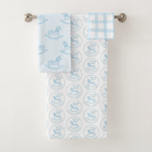 Blue Rocking Horse Baby Boy Personalized Towel Set