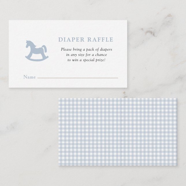 Blue Rocking horse Baby Boy shower Diaper Raffle Enclosure Card (Front/Back)