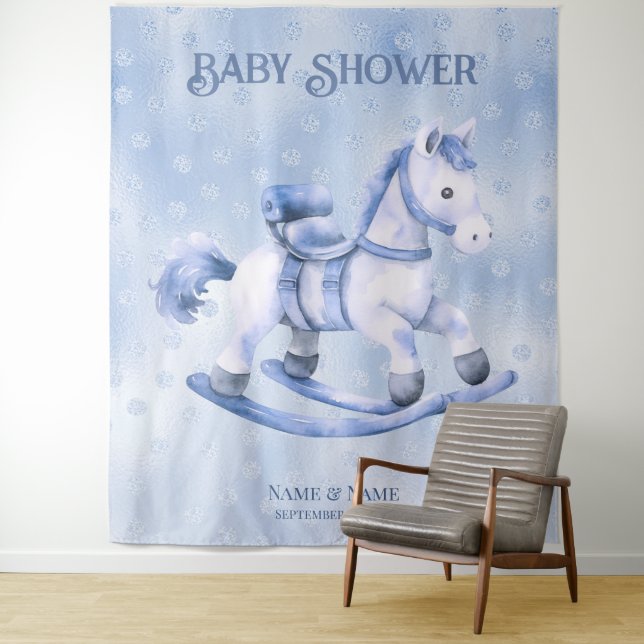 Blue Rocking Horse Backdrop Tapestry (In Situ)