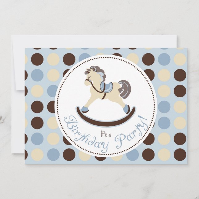 Blue Rocking Horse Birthday Invitation (Front)