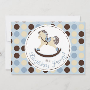 Blue Rocking Horse Birthday Invitation