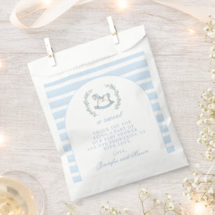 Blue rocking horse boho arch baby shower thank you favour bag
