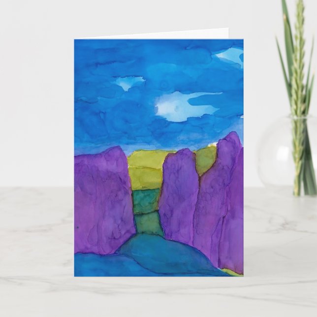 Blue Rocks Alcohol Ink Folded Note Card (Front)
