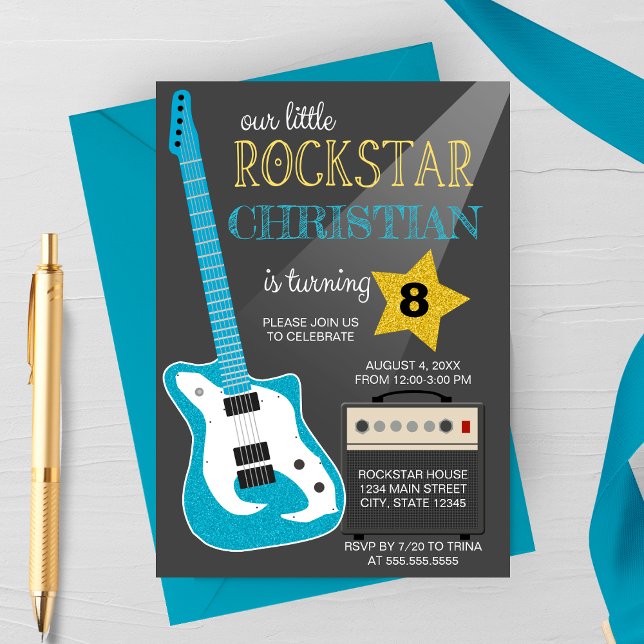 Blue Rockstar Birthday Party Invitation (Creator Uploaded)