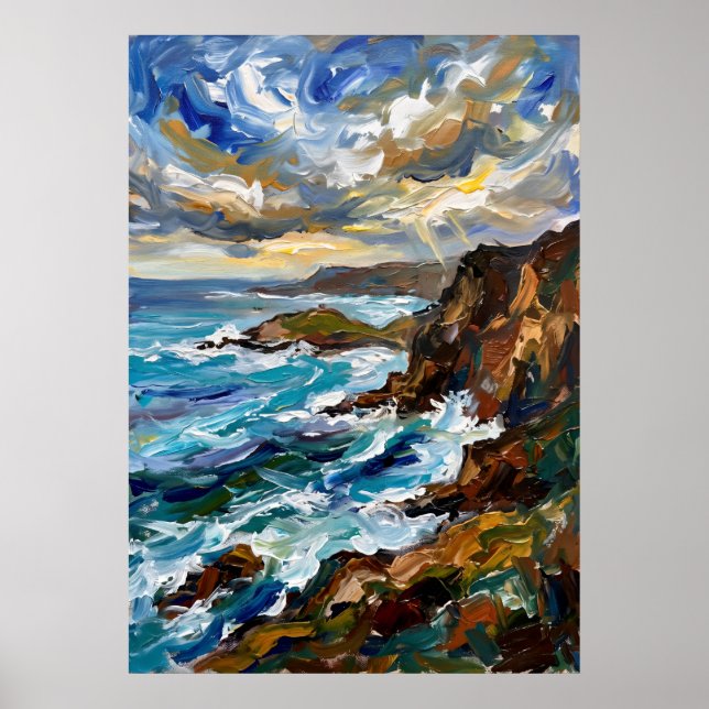 Blue Rocky Coast Seascape Poster (Front)