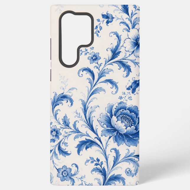 Blue Rococo Peony Floral Phone Case (Back)