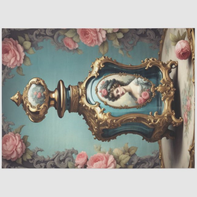 Blue Rococo Perfume Bottle 2 Decoupage Paper  (Front)