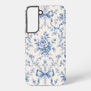 Blue Rococo Rose Ribbon Toile Phone Case