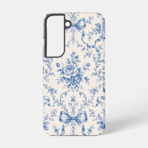 Blue Rococo Rose Ribbon Toile Phone Case