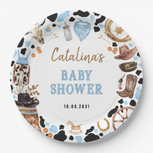 Blue Rodeo Cowboy Baby Shower Paper Plate