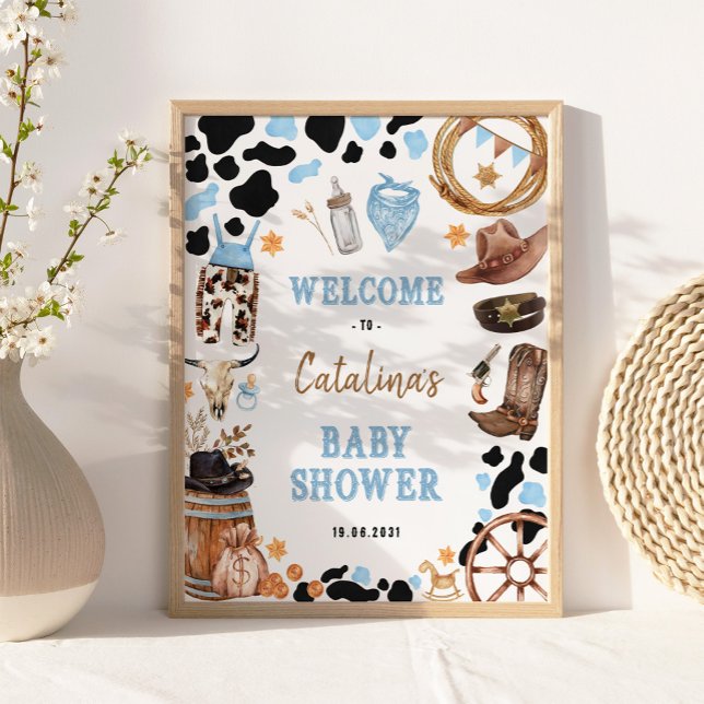 Blue Rodeo Western Cowboy Baby Shower Welcome Poster (Creator Uploaded)