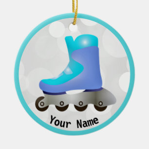 Blue Rollerblade Skate Design Ceramic Ornament