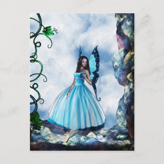 Blue Romantic Butterfly Fairy Postcard (Front)