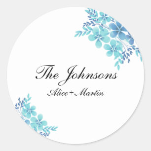Blue romantic floral last name sticker