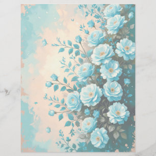Blue Romantic Floral Scrapbook Paper