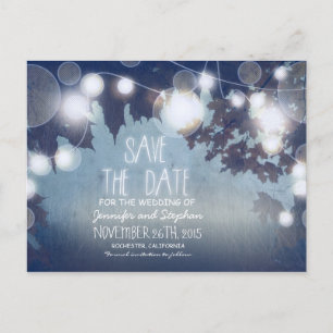 blue romantic night lights vintage save the date announcement postcard