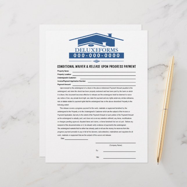Blue Roof Conditional Waiver & Release Payment Letterhead (Front/Back In Situ)