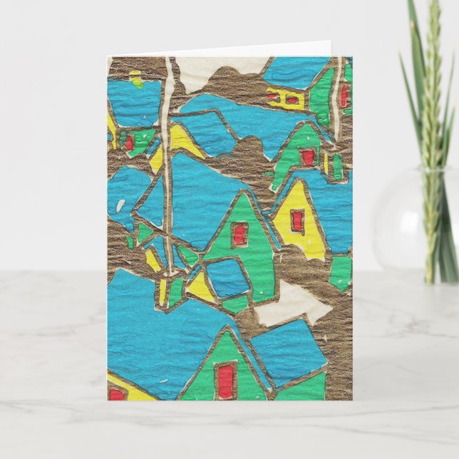Blue Rooftops at Night Holiday Card (Front)