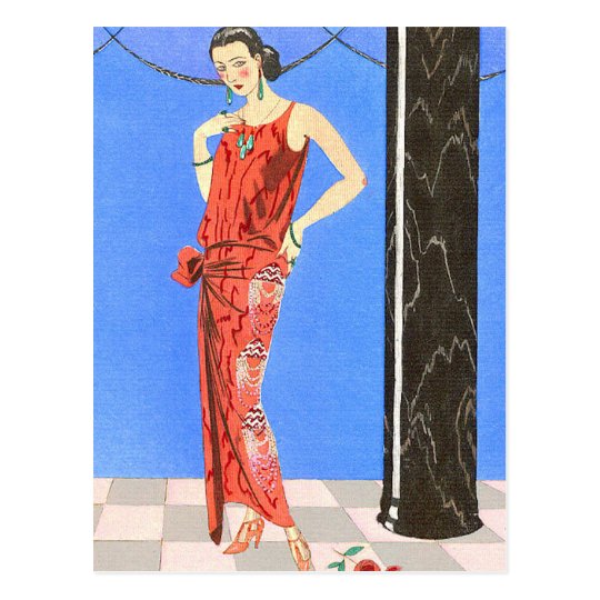 Blue Room Evening Dress by George Barbier Postcard